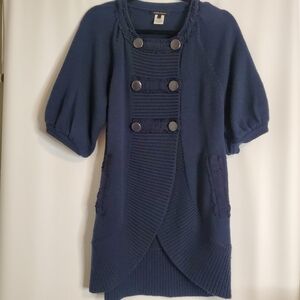Nanette Lepore Size S Navy Hi-low double-breasted puff sleeve knit sweater